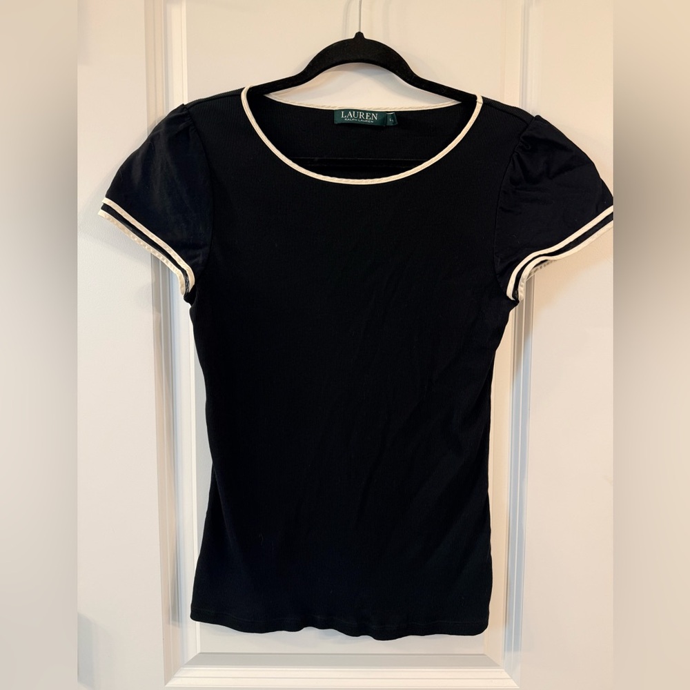 Lauren Ralph Lauren Black Short-Sleeve Tee with White Piping
